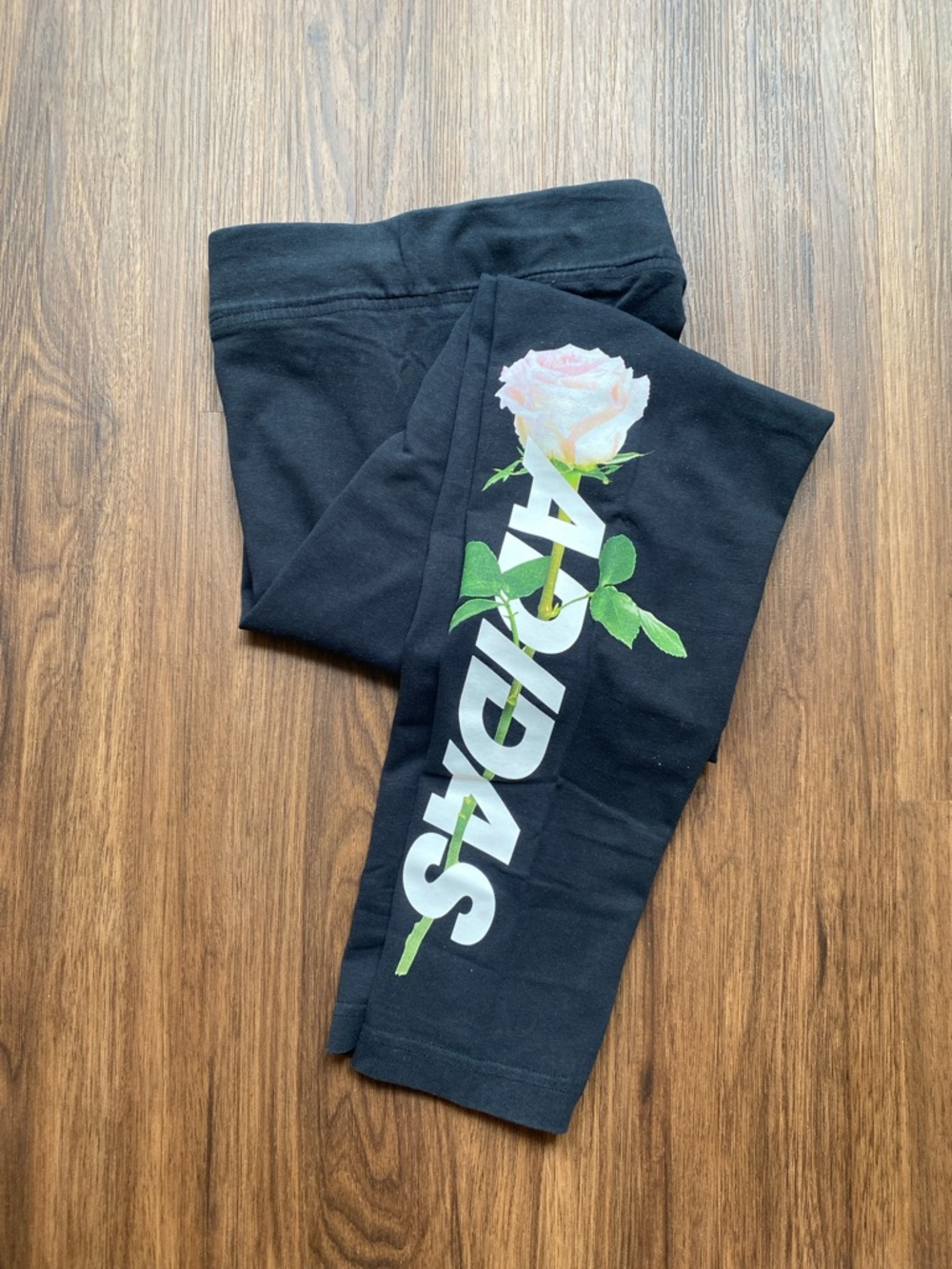Adidas | Black Leggings with Rose Graphic